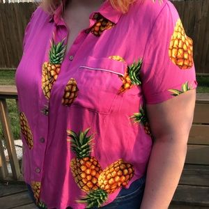 Forever 21 Pink Pineapple Button Down Top 2X